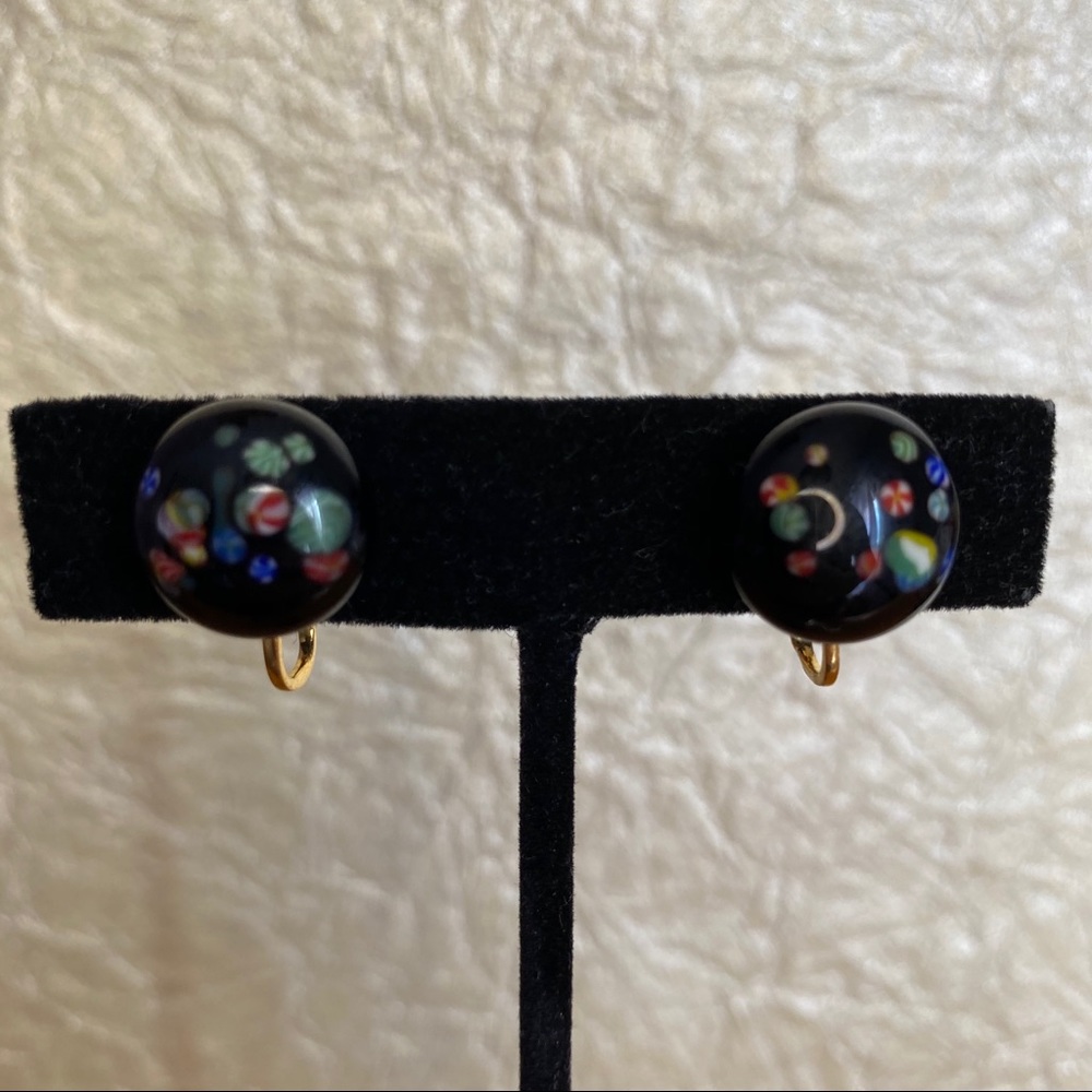 Vintage Black & Multicolor Clip Earrings